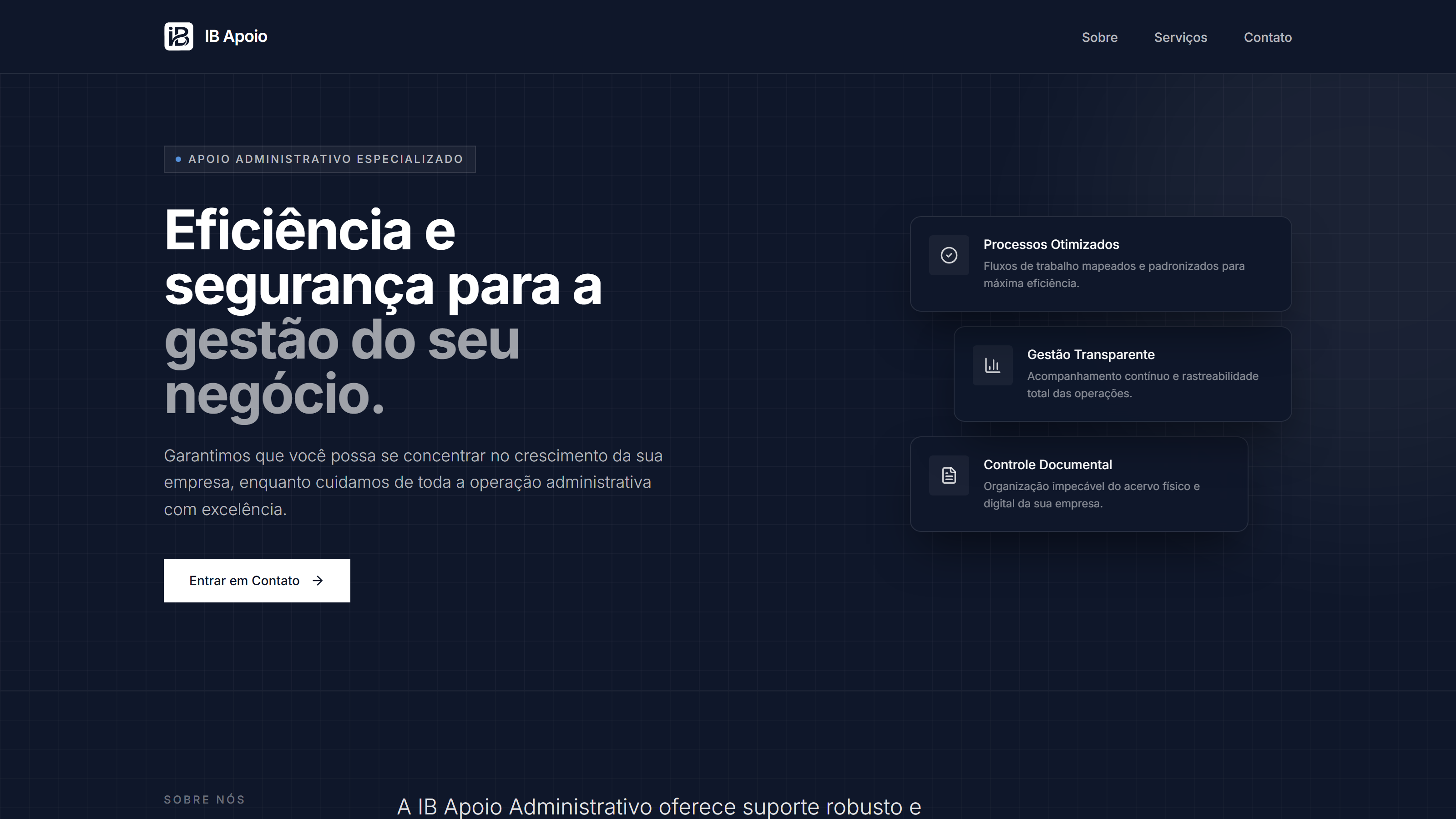 Captura do site institucional IB Apoio Administrativo desenvolvido pela Luçolli Sistemas